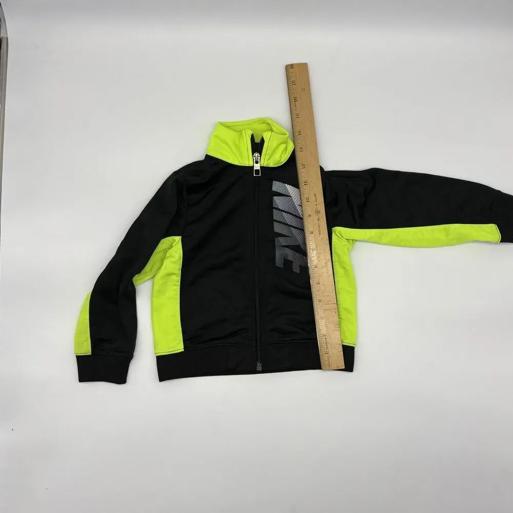 Nike Boys S Black/Green Colorblock Full Zip Track Jacket Mock Neck Pockets